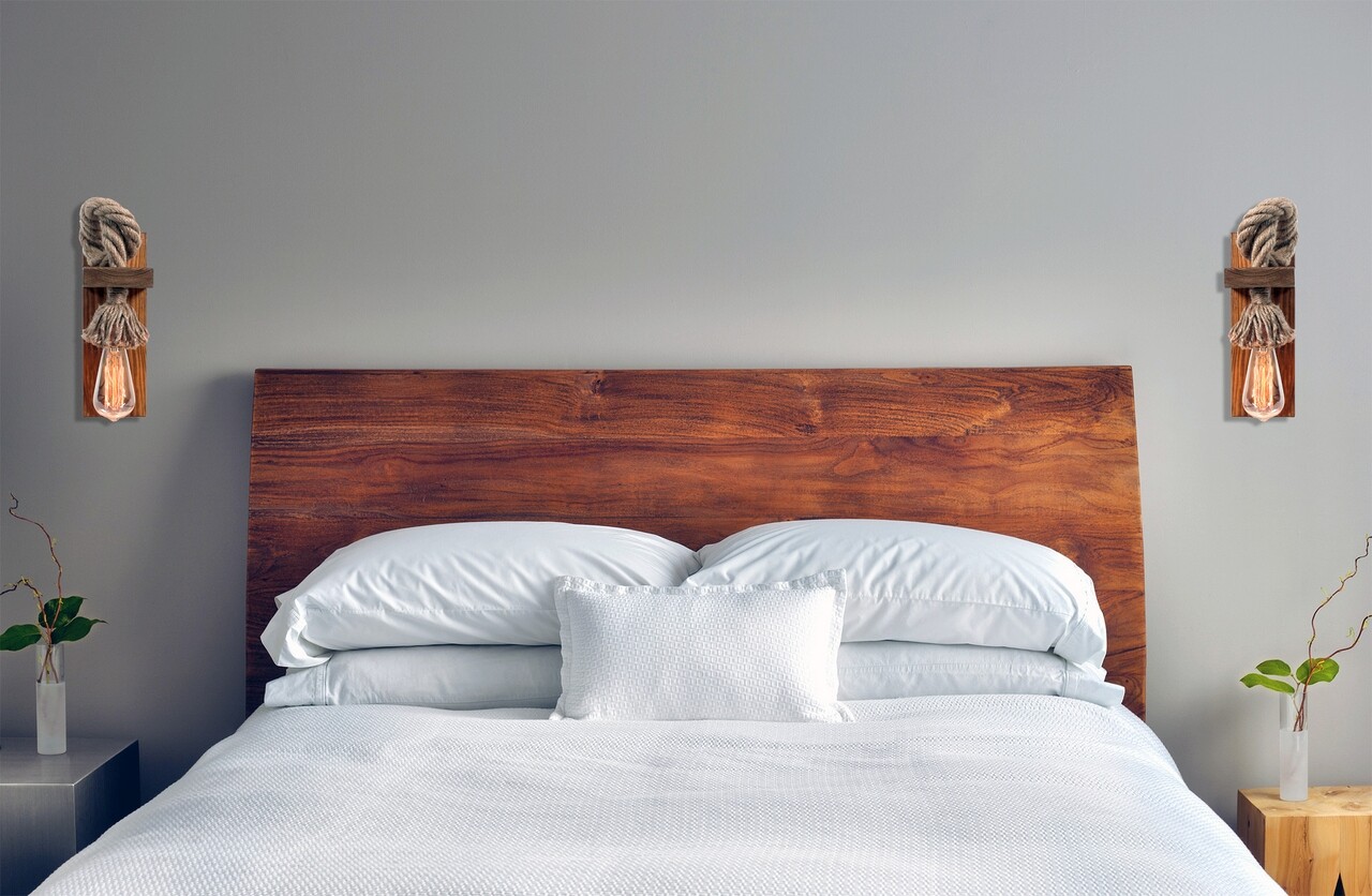 Set 2 lampi de perete, Lustro, KN15, E27, lucrate manual, lemn de molid - imagine 5